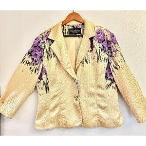 Vintage Moshita Couture‎ shiny Gold/Purple dress jacket blazer rhinestone SZ 14